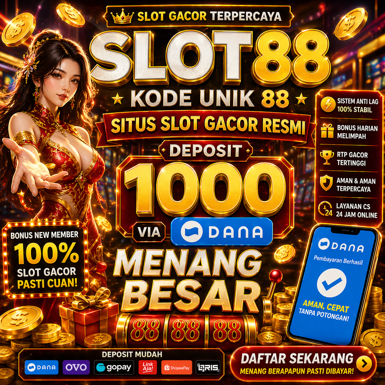 SLOT88 : Kode Unik 88 Situs Slot Gacor Resmi Deposit 1000 Via Dana Menang Besar